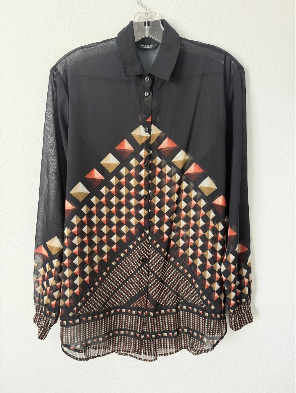 Marciano Guess Long Sleeve Geometric Button Up Sheer Shirt Women's Size 40 (M)